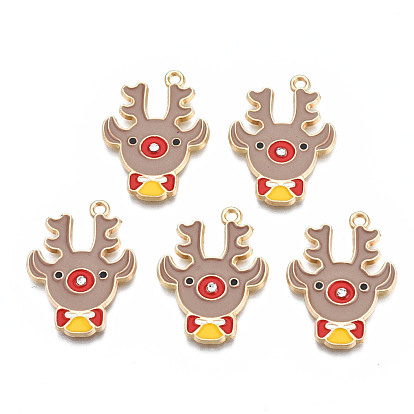 Rack Plating Alloy Enamel Pendants, Cadmium Free & Nickel Free & Lead Free, Christmas Reindeer