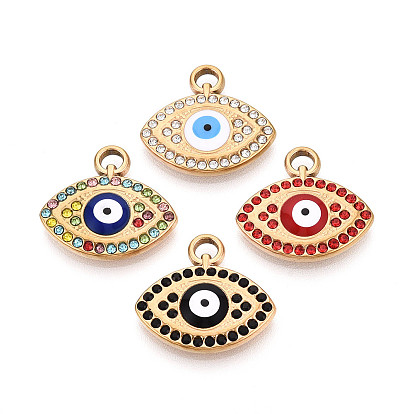 304 из нержавеющей стали горный хрусталь подвески, Злые чары глаз, с эмалью, вакуумное покрытие pvd, реальный 18 k позолоченный