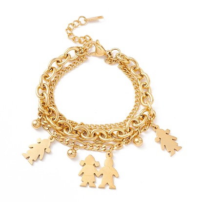 Вакуумное покрытие pvd 304 многорядный браслет из нержавеющей стали, женский браслет с подвеской в форме человека