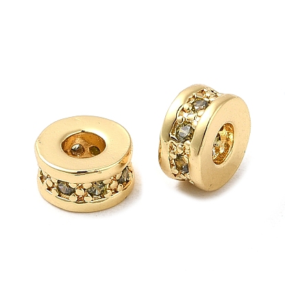 Rack Plating Brass Cubic Zirconia Beads, Long-Lasting Plated, Lead Free & Cadmium Free, Real 18K Gold Plated/Platinum, Column