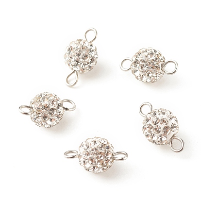 Polymer Clay Rhinestone Connector Charms, with 304 Stainless Steel Loops, Round