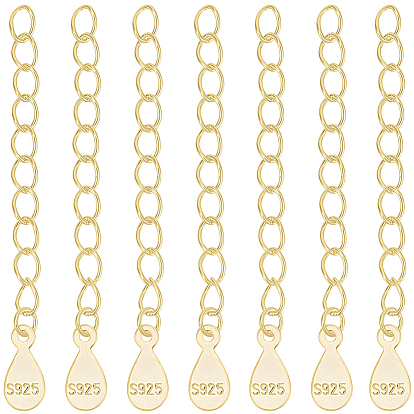 10 piezas 925 extremo de plata esterlina con cadenas extensoras y dijes en forma de lágrima, con sello s925, 1 Paño de tela para pulir plata