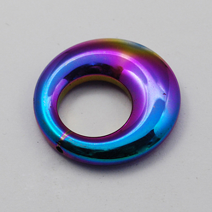 Non-magnetic Synthetic Hematite Pendants, Half Drilled, Grade A, Multi-color Plated, Donut, 29x4mm, Half Drilled Hole: 1mm
