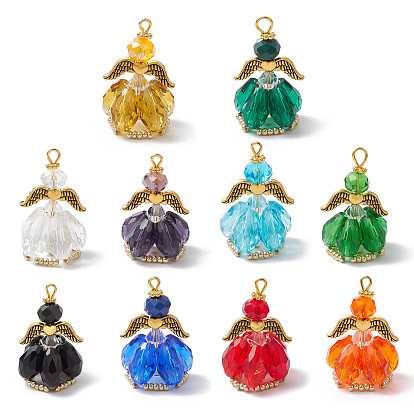 Граненые подвески стекла, ангельское очарование, с крылом из античного золотого сплава и золотой железной петлей, стеклянными жемчужными бусинами и стеклянными бусинами