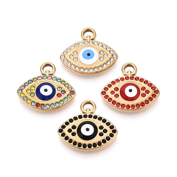 304 из нержавеющей стали горный хрусталь подвески, Злые чары глаз, с эмалью, вакуумное покрытие pvd, реальный 18 k позолоченный