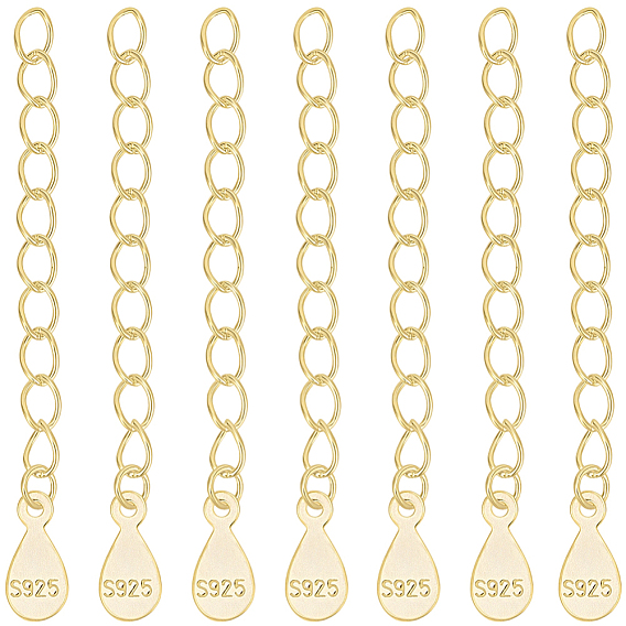 10Pcs 925 Sterling Silver End with Extender Chains and Teardrop Charms, with S925 Stamp, 1 Sheet Fabric Silver Polishing Cloth