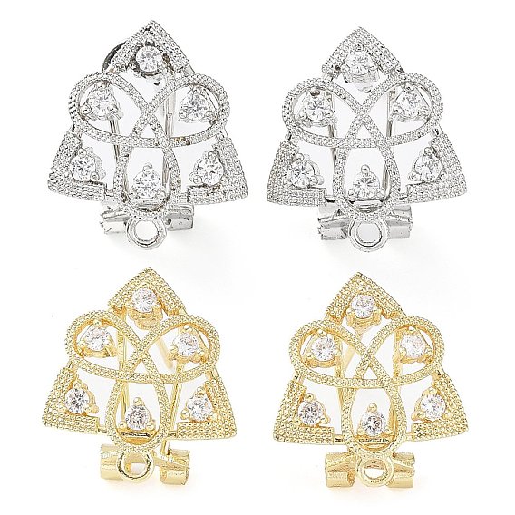 Hollow Trinity Knot Brass Micro Pave Cubic Zirconia Stud Earrings Finding, with Horizontal Loops, Cadmium Free & Lead Free