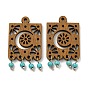 Laser Cut Poplar Wood Pendants Rectangle Charms with Dyed Synthetic Turquoise