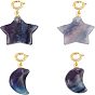 4Pcs 2 Style Carved Natural Fluorite Pendants, with Brass Spring Ring Clasps, Long-Lasting Plated, Star & Moon, Golden