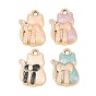 Alloy Enamel Pendants, Cat Shape with Bowknot Charms, Golden
