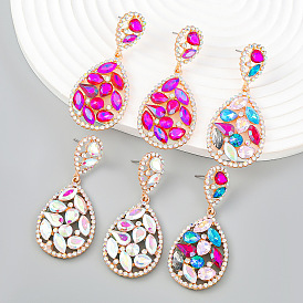 Exaggerated Alloy Inlaid Diamond Earrings - Geometric, Super Fairy Ear Drops.
