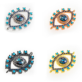 Micro-inlaid luxury sun evil eye jewelry connector hollow DIY evil eye abalone shell jewelry accessories