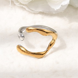 Irregular 304 Stainless Steel Cuff Open Rings for Women, Ion Plating(IP)