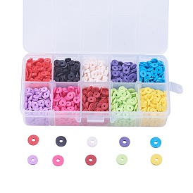 10 Colors Handmade Polymer Clay Beads, Disc/Flat Round, Heishi Beads