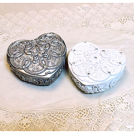 Boîtes de rangement de bijoux en résine en forme de coeur, 3d étui à fleurs pour boucles d'oreilles, Anneaux, stockage de bracelets, avec strass