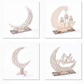 Gorgecraft Eid Mubarak Wooden Ornaments, Ramadan Wood Tabletop Decoration, Moon with Word & Star