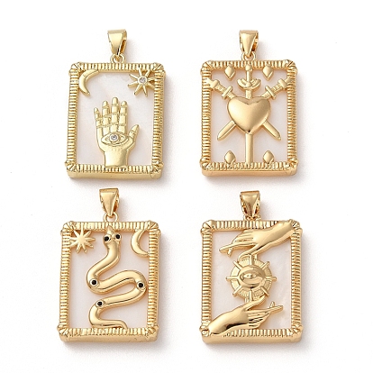 Brass Pave Shell Pendants, Rectangle Charms, Golden