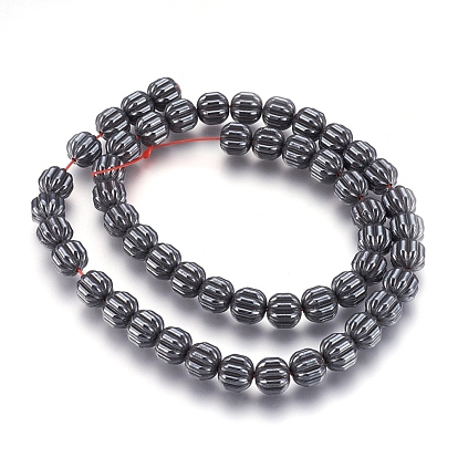 Non-magnetic Synthetic Hematite Bead Strands, Corrugated Beads, Pumpkin