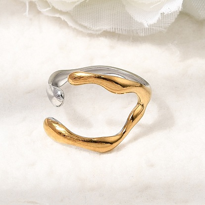 Irregular 304 Stainless Steel Cuff Open Rings for Women, Ion Plating(IP)
