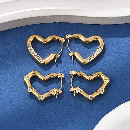 304 серьги-кольца в форме сердца из нержавеющей стали с микропаве из прозрачных кубических цирконий