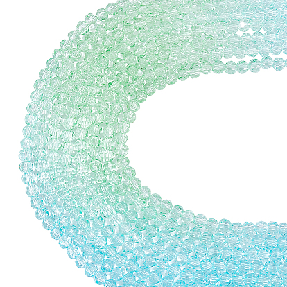 10 brins de perles de verre de couleur dégradé transparent, perles multicolores segmentées, facette, ronde