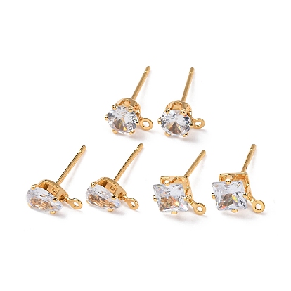 Латунные серьги-гвоздики из циркония, с петлей, долговечный, без никеля , реальный 18 k позолоченный