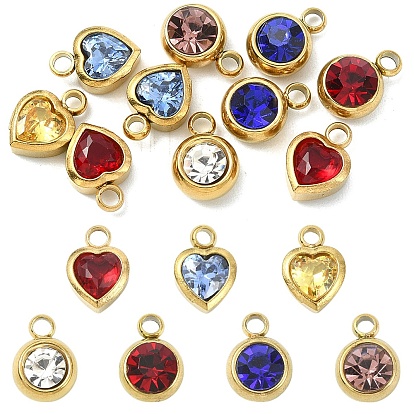 10 шт. 2 стили 304 подвески из нержавеющей стали со стразами, сердце, ионное покрытие (ip), разноцветные