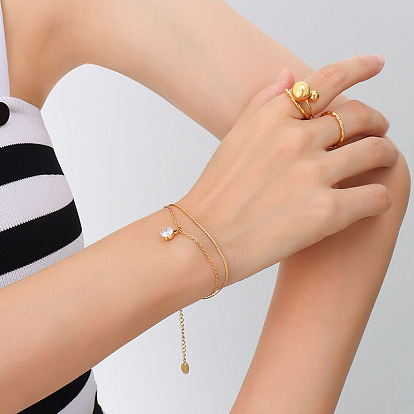 Sparkling Double-layer S-chain Titanium Steel Bracelet with Diamond for Women - E116