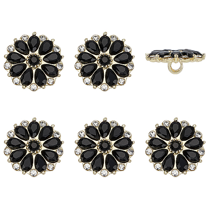 6шт. пуговицы из сплава со стразами, цветок, 1-луночное