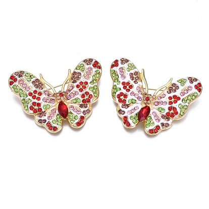 Butterfly Enamel Pin with Rhinestone, Alloy Brooch  for Backpack Clothes, Nickel Free & Lead Free, Light Golden