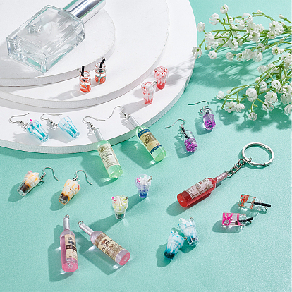 PandaHall Elite DIY Earring Making Kits, Including Glass Bottle Pendants, Plastic Cup Pendants, Resin Big Pendants, Iron Split Key Rings, Brass Earring Hooks