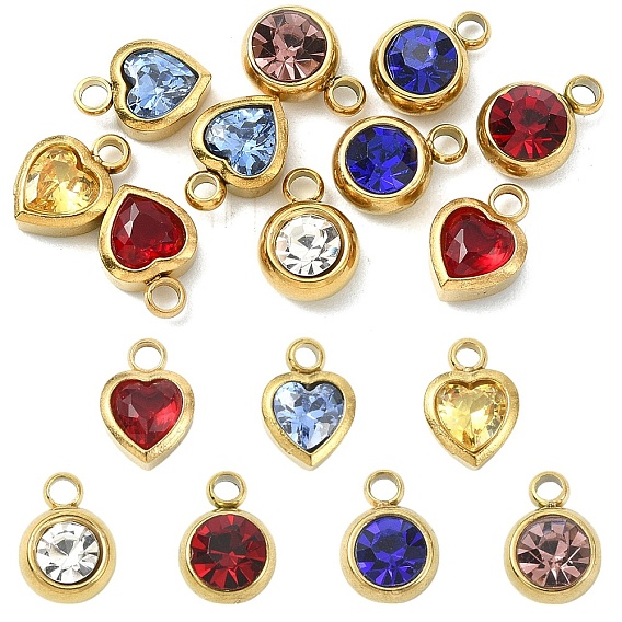 10 шт. 2 стили 304 подвески из нержавеющей стали со стразами, сердце, ионное покрытие (ip), разноцветные