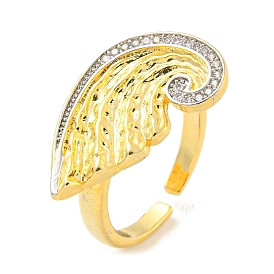 Brass Micro Pave Clear Cubic Zirconia Open Cuff Ring for Women, Real 18K Gold Plated
