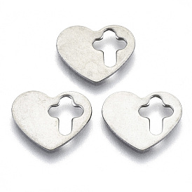 201 Stainless Steel Charms, Laser Cut, Heart with Hollow Cross