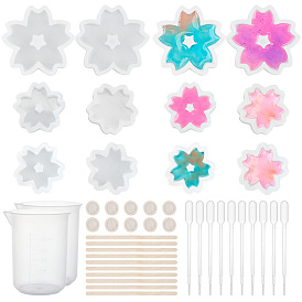 Olycraft DIY Sakura Silicone Molds Kits, Include Birch Wooden Craft Ice Cream Sticks and Plastic Transfer Pipettes, Latex Finger Cots, Plastic Measuring Cup