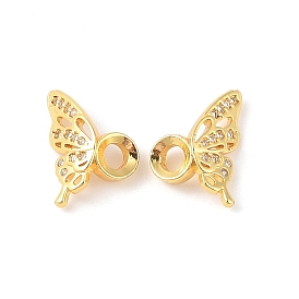 Rack Plating Brass Micro Pave Cubic Zirconia Beads, Real 18K Gold Plated, Long-Lasting Plated, Cadmium Free & Lead Free, Butterfly