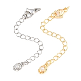 Латунный удлинитель бордюрной цепи, Цепочки с застежками-карабинами и подвесками из АБС-пластика, имитирующими жемчуг., овальные