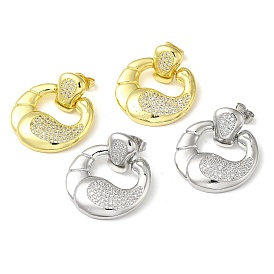 Double Corn Brass Dangle Stud Earrings with Cubic Zirconia
