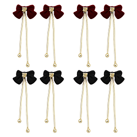 4 пары 2 цветные серьги-гвоздики из сплава, бантом, с бантиком