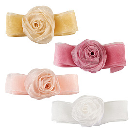 4Stk. 4Farben Halsbänder aus Stoff mit Rosenband, Organza-Blumenhalskette für Frauen