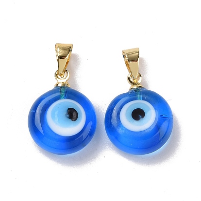 Handmade Lampwork Evil Eye Pendants, with Real 18K Gold Plated Brass Findings, Cadmium Free & Lead Free
