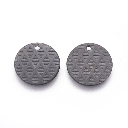 Ion Plating(IP) 304 Stainless Steel Charms, Textured, Flat Round with Grid Pattern