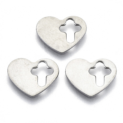 201 Stainless Steel Charms, Laser Cut, Heart with Hollow Cross