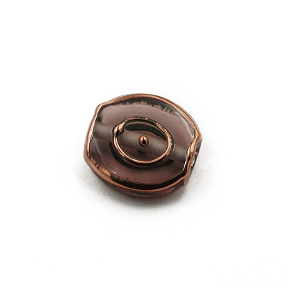 Transparent Czech Glass Beads, Flat Oval with Golden Evil Eye