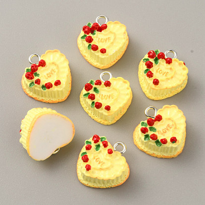 Opake Harzanhänger, mit platinfarbenen Eisenschlaufen, Imitation Lebensmittel, Erdbeerkuchen-Anhänger