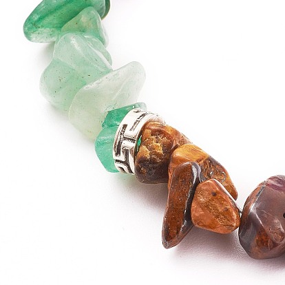 Chakra chips pierres précieuses naturelles bracelets de cheville perlés, avec des perles d'alliage, argent antique et platine