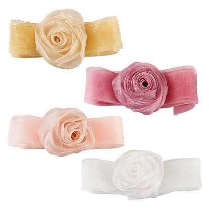 4Stk. 4Farben Halsbänder aus Stoff mit Rosenband, Organza-Blumenhalskette für Frauen