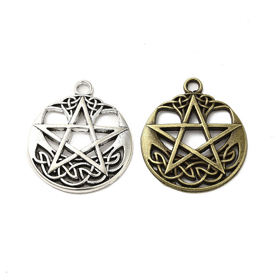 Сплавочные подвески тибетского стиля, без кадмия и без свинца, пентаграмма с подвесками в виде узлов
