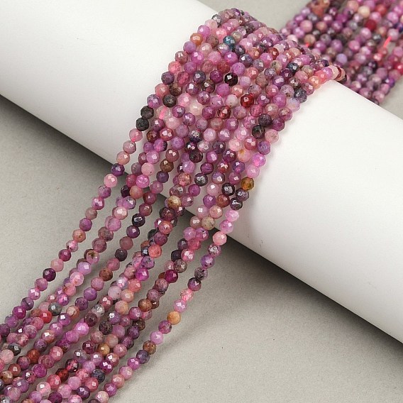 Натуральные рубиновые бисерные пряди, граненые, круглые