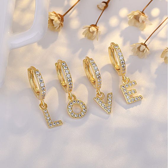 Латунные серьги-кольца из прозрачного кубического циркония, золотые